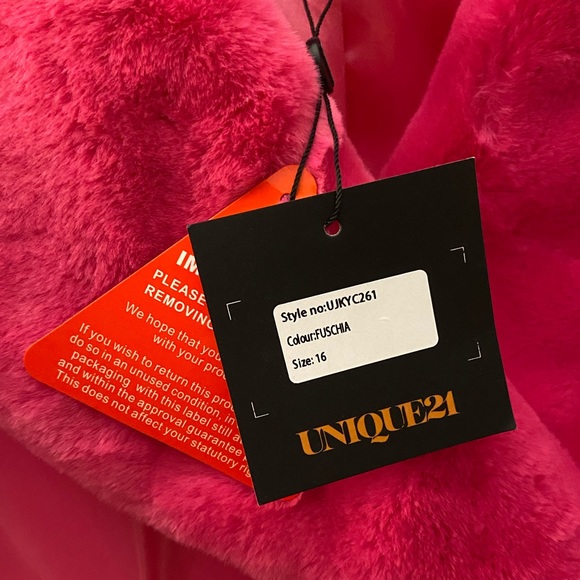 ASOS Unique21 Faux Fur Trim Vinyl Coat in Fuchsia, Size 12 - Picture 12 of 13